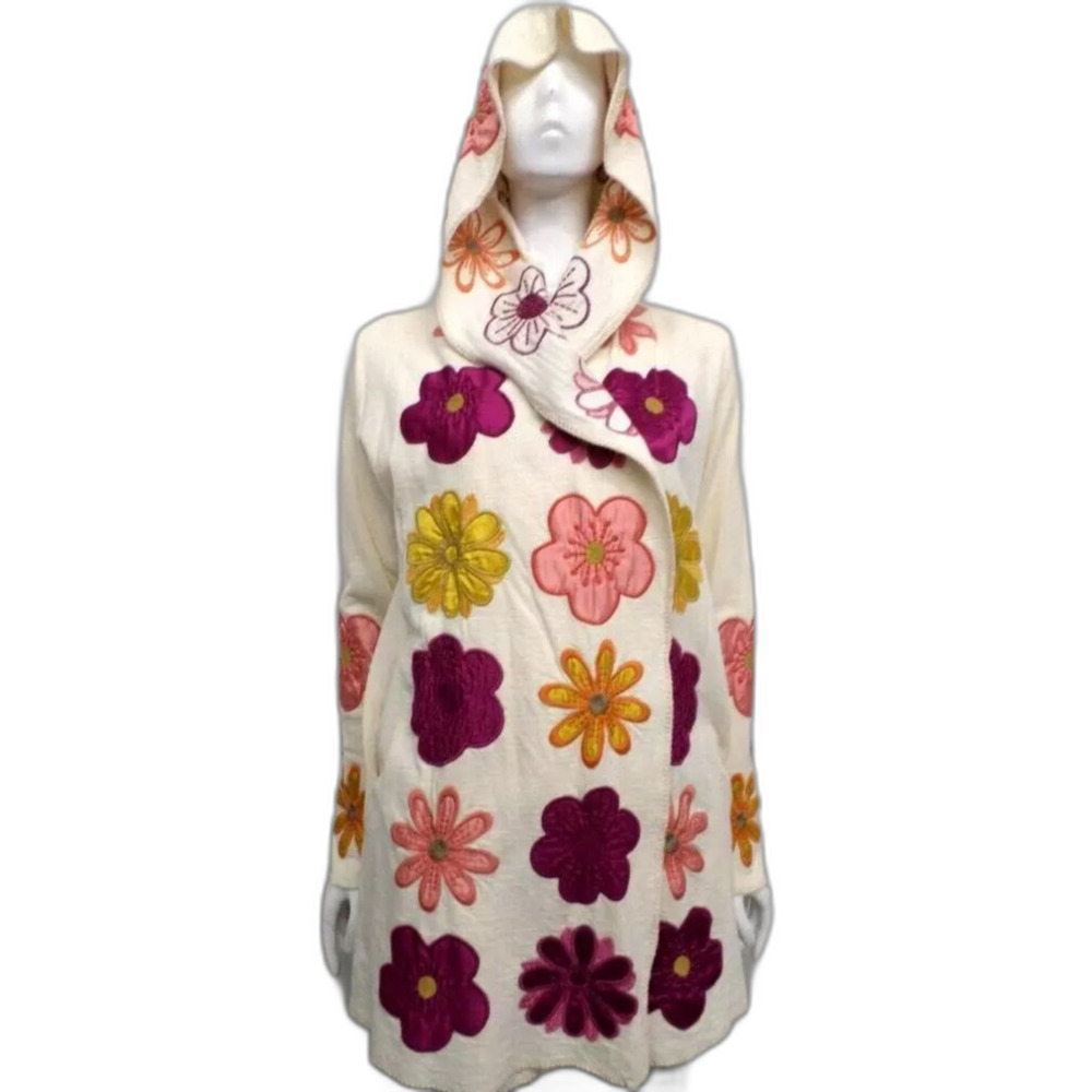 Johnny Was Biya / Blossom Applique Hoodie / Boho Floral Embroidered Hoodie - Picture 4 of 5